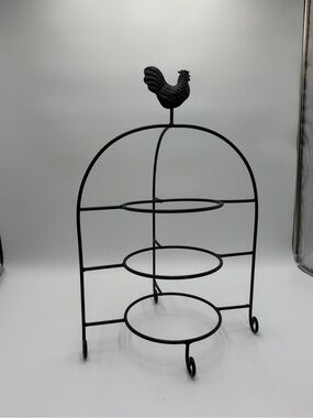 Farmhouse Black Metal 3 Tier Rooster Countertop Fruit Produce Display Stand